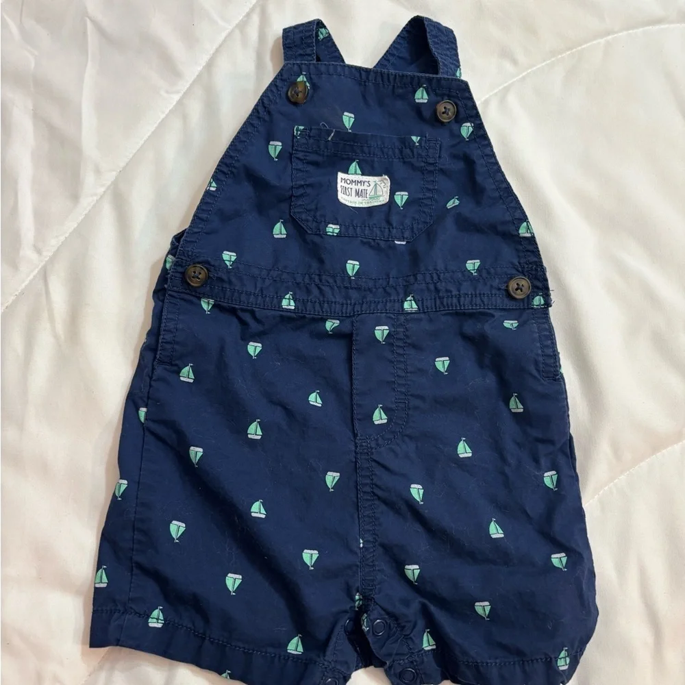 Carter's Navy and Green Kids shorts overalls “mommy’s first mate” nautical 12M